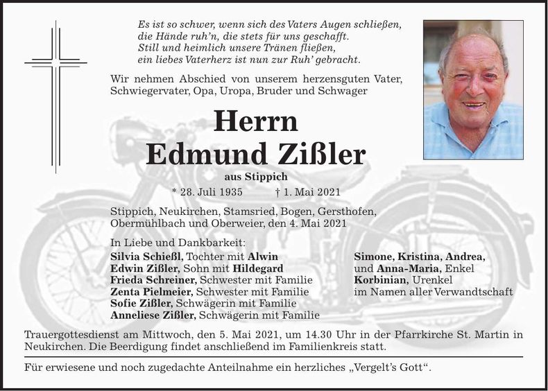 Traueranzeige Edmund Zißler