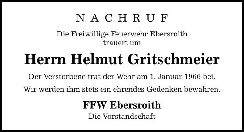 Traueranzeige Helmut Gritschmeier