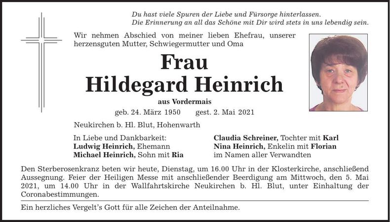Traueranzeige Hildegard Heinrich
