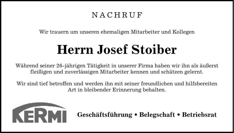 Traueranzeige Josef Stoiber