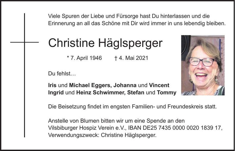Traueranzeige Christine Häglsperger