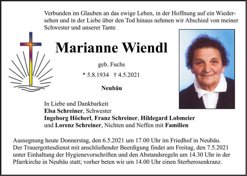 Traueranzeige Marianne Wiendl