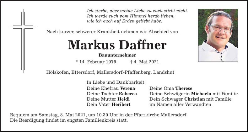 Traueranzeige Markus Daffner
