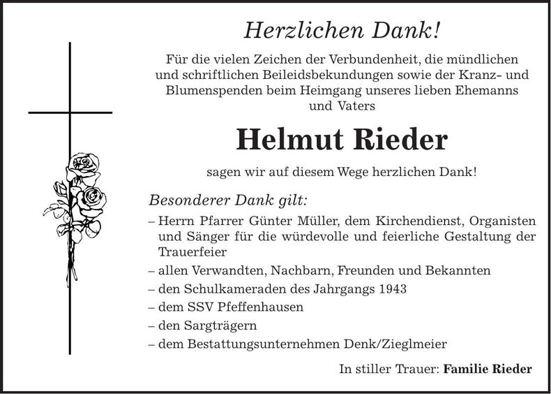 Traueranzeige Helmut Rieder