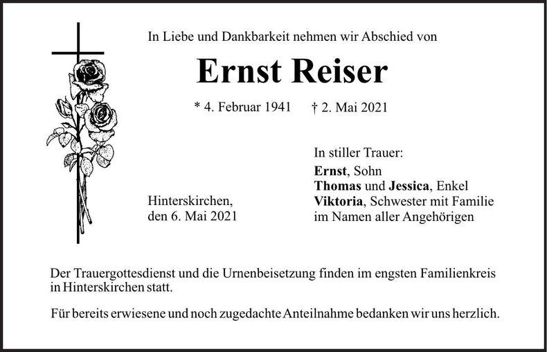 Traueranzeige Ernst Reiser