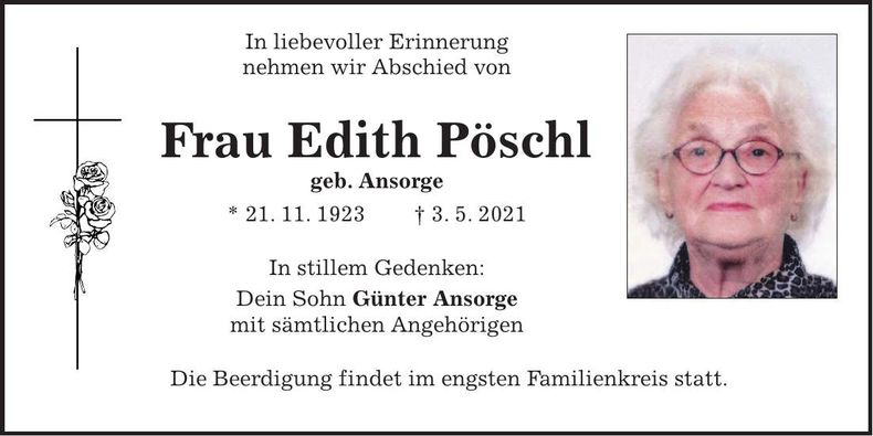Traueranzeige Edith Pöschl