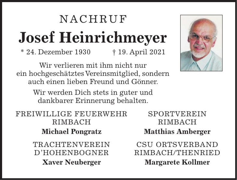 Traueranzeige Josef Heinrichmeyer