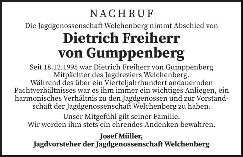 Traueranzeige Dietrich von Gumppenberg