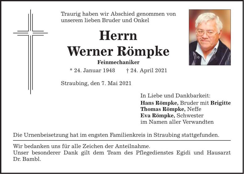 Traueranzeige Werner Römpke