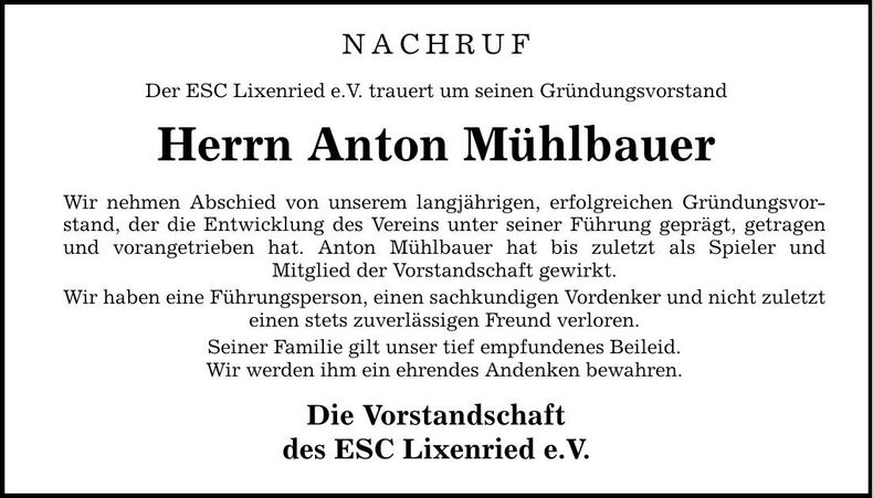 Traueranzeige Anton Mühlbauer