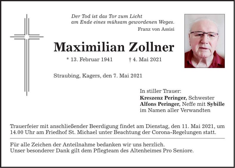 Traueranzeige Maximilian Zollner