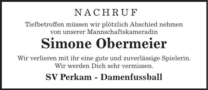 Traueranzeige Simone Obermeier