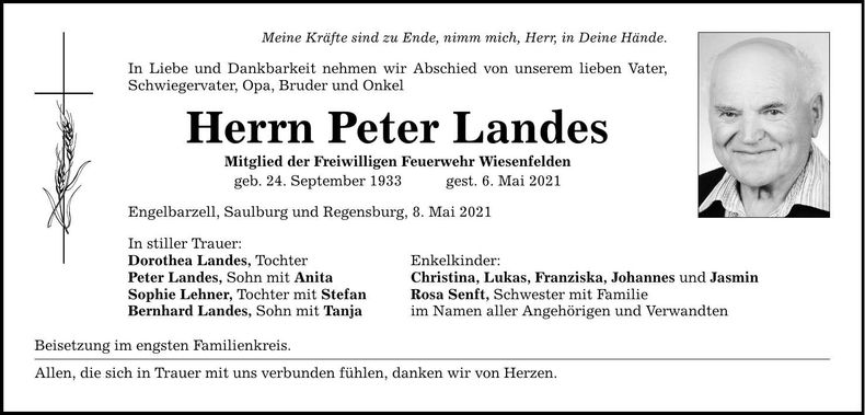 Traueranzeige Peter Landes