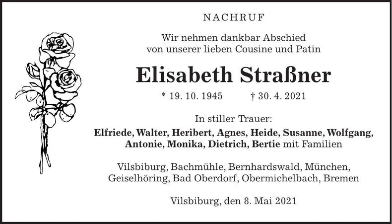 Traueranzeige Elisabeth Straßner