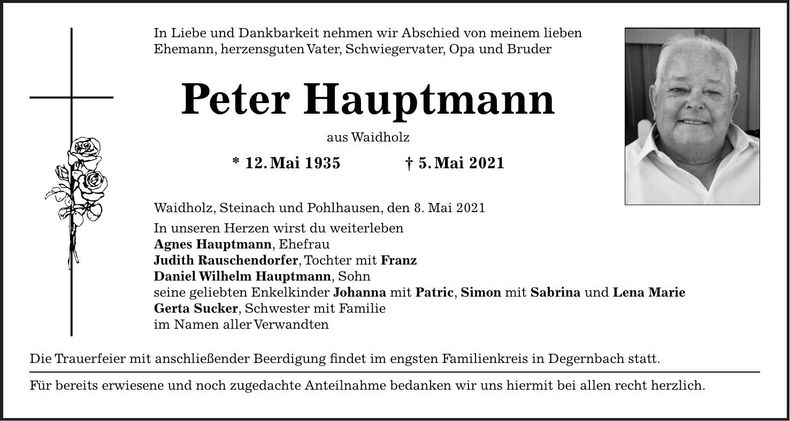 Traueranzeige Peter Hauptmann