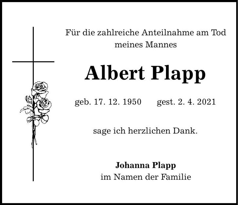 Traueranzeige Albert Plapp