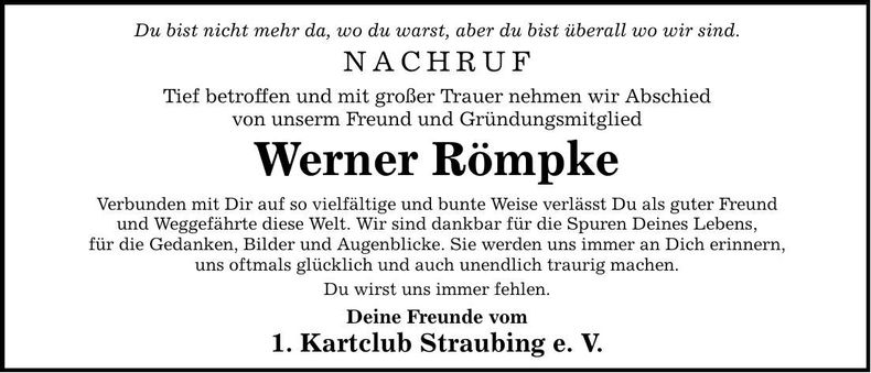 Traueranzeige Werner Römpke