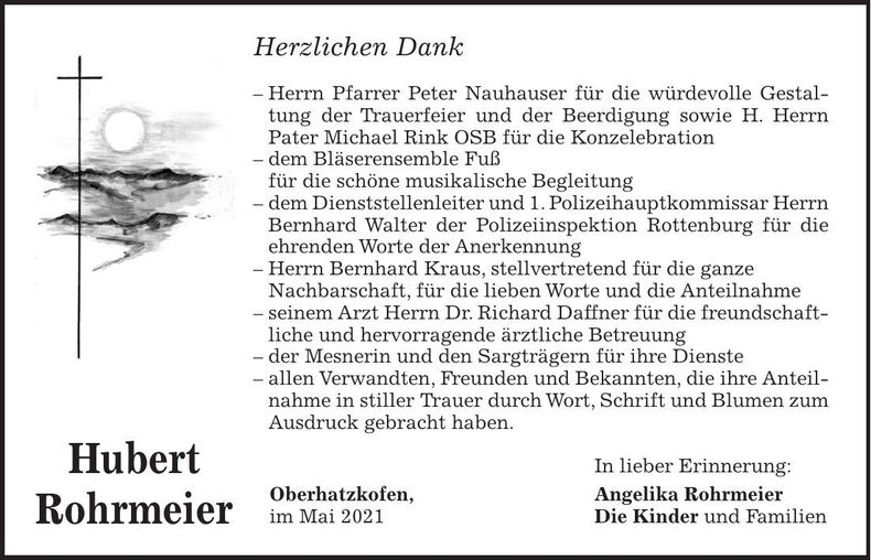 Traueranzeige Hubert Rohrmeier
