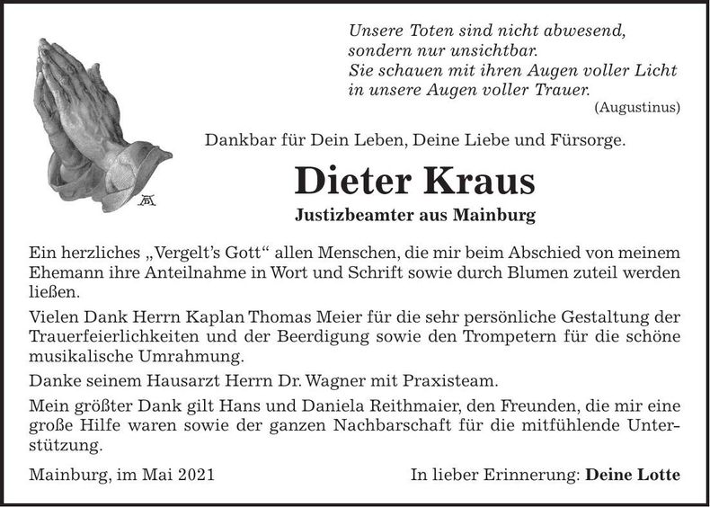 Traueranzeige Dieter Kraus