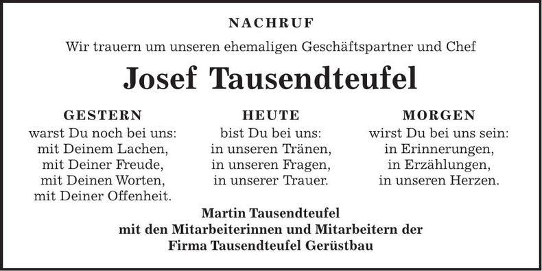 Traueranzeige Josef Tausendteufel