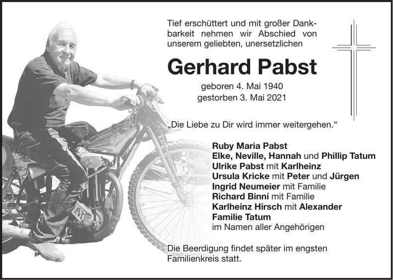 Traueranzeige Gerhard Pabst