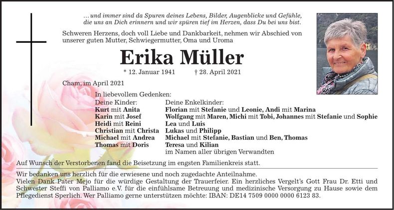 Traueranzeige Erika Müller