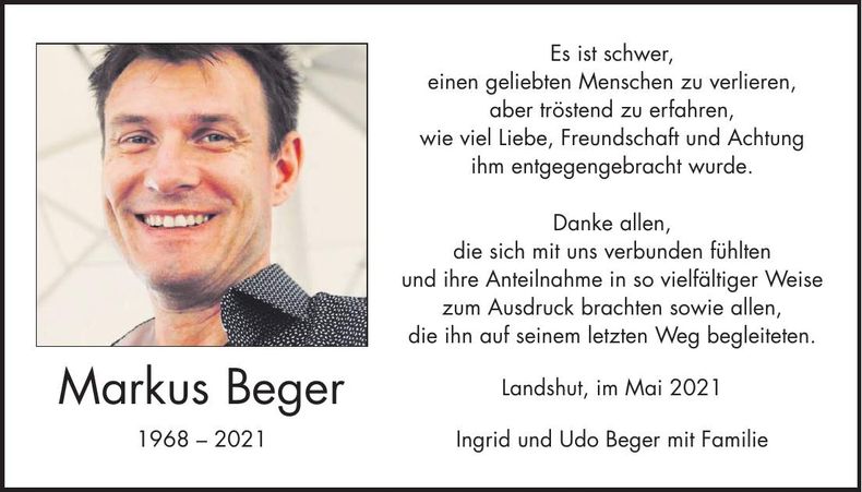 Traueranzeige Markus Beger
