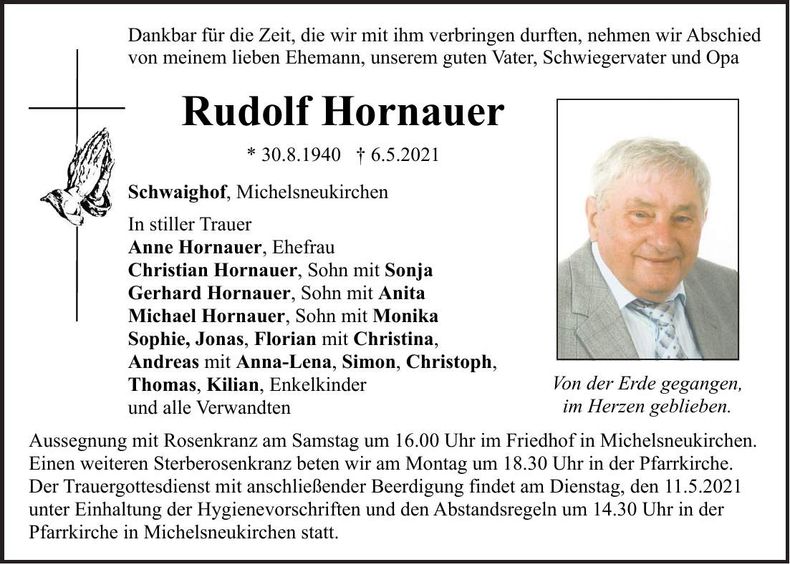 Traueranzeige Rudolf Hornauer