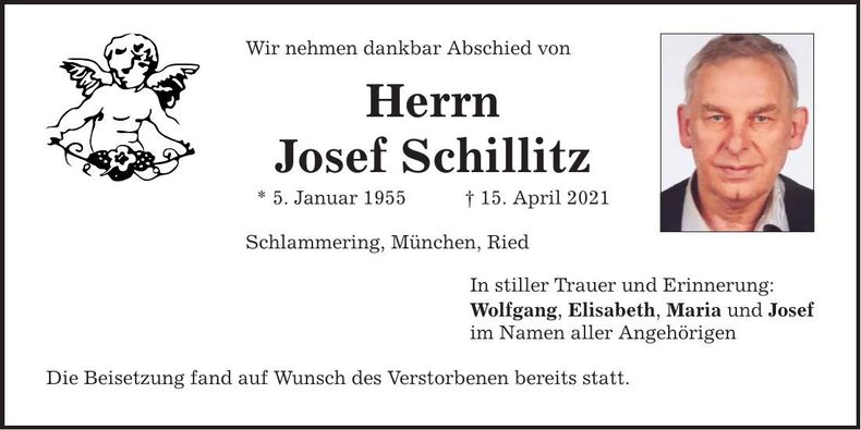 Traueranzeige Josef Schillitz