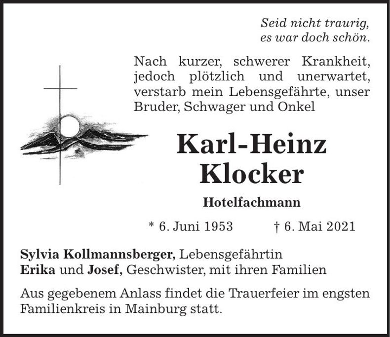 Traueranzeige Karl-Heinz Klocker