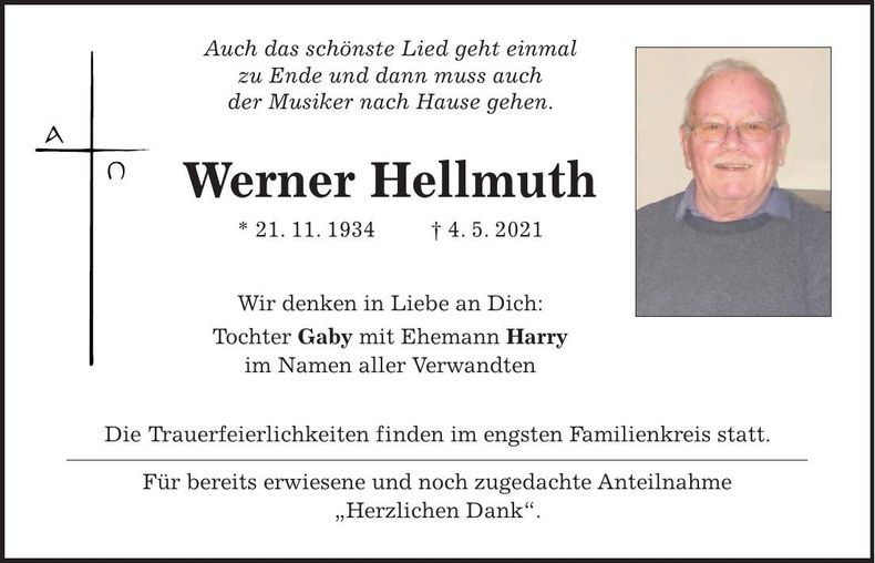 Traueranzeige Werner Hellmuth