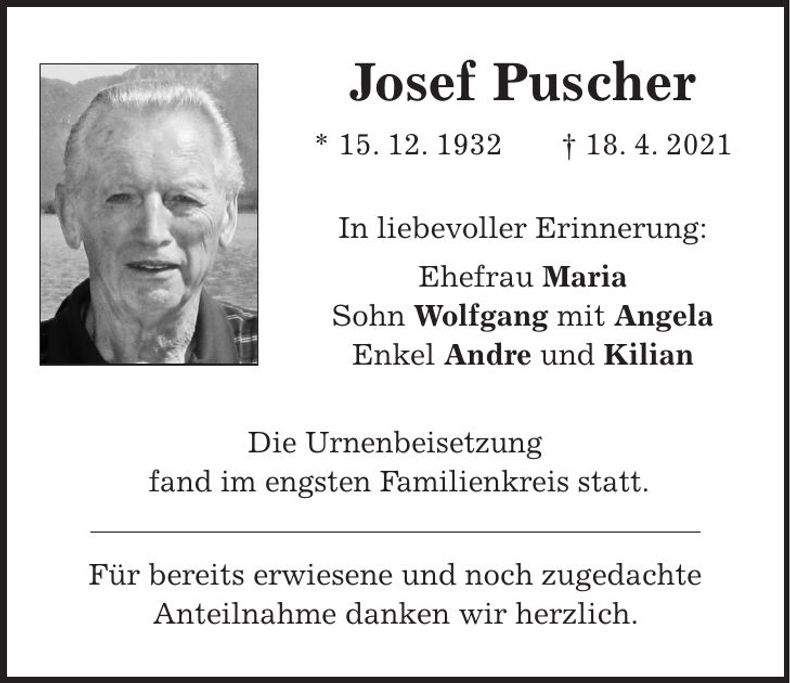 Traueranzeige Josef Puscher