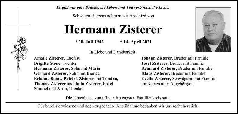 Traueranzeige Hermann Zisterer