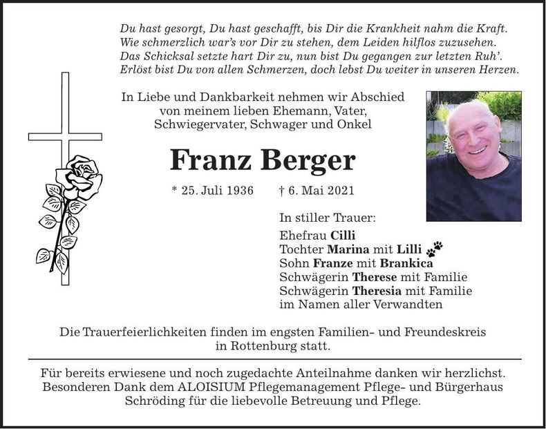 Traueranzeige Franz Berger