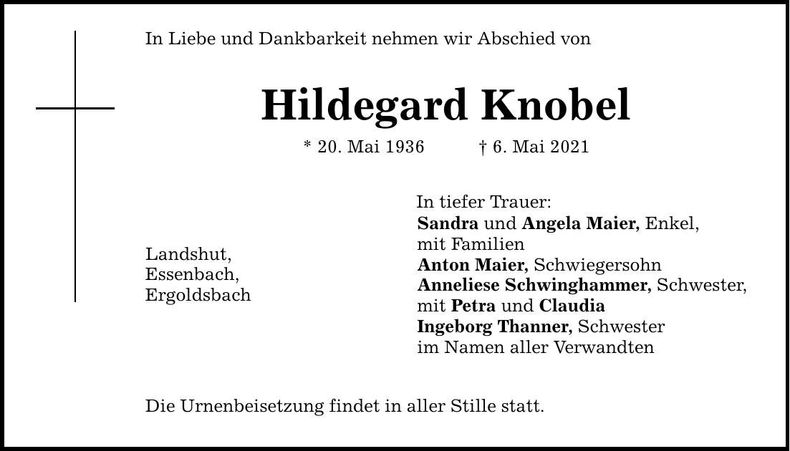 Traueranzeige Hildegard Knobel