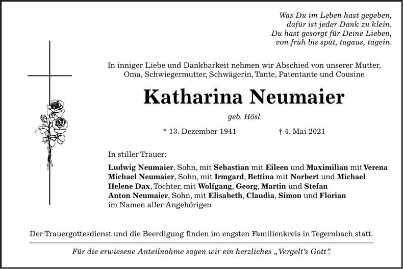 Traueranzeige Katharina Neumaier