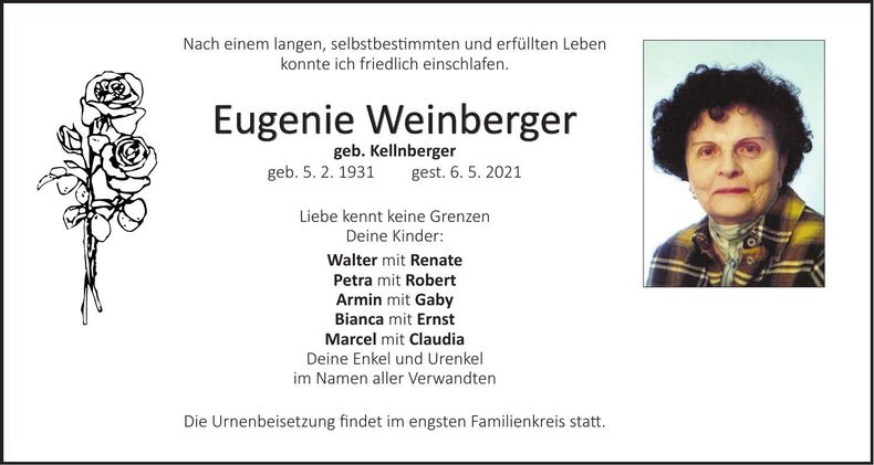 Traueranzeige Eugenie Weinberger