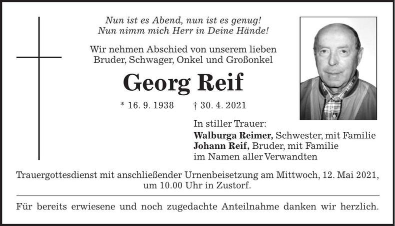 Traueranzeige Georg Reif
