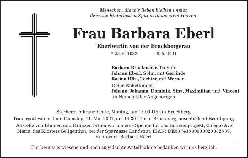 Traueranzeige Barbara Eberl