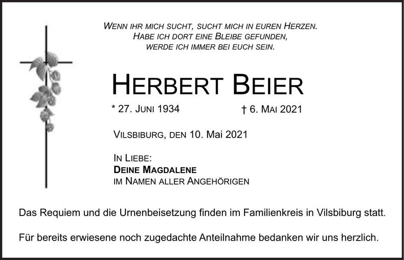 Traueranzeige Herbert Beier