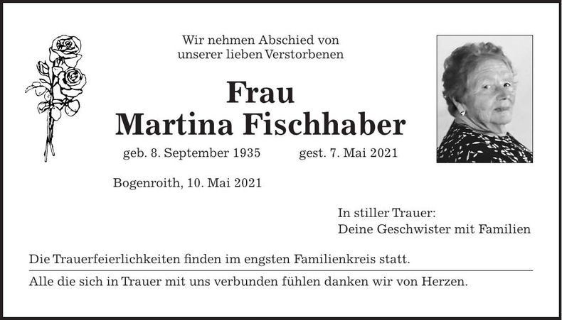 Traueranzeige Martina Fischhaber