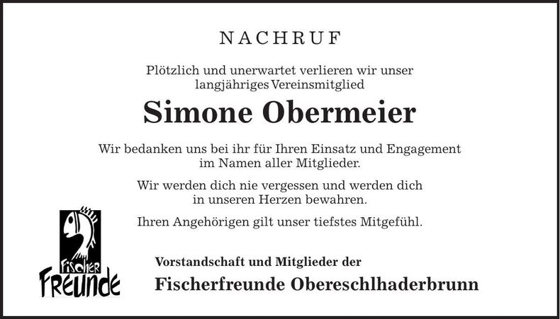 Traueranzeige Simone Obermeier