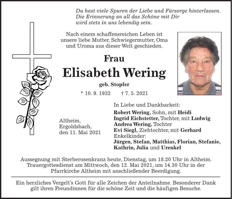Traueranzeige Elisabeth Wering