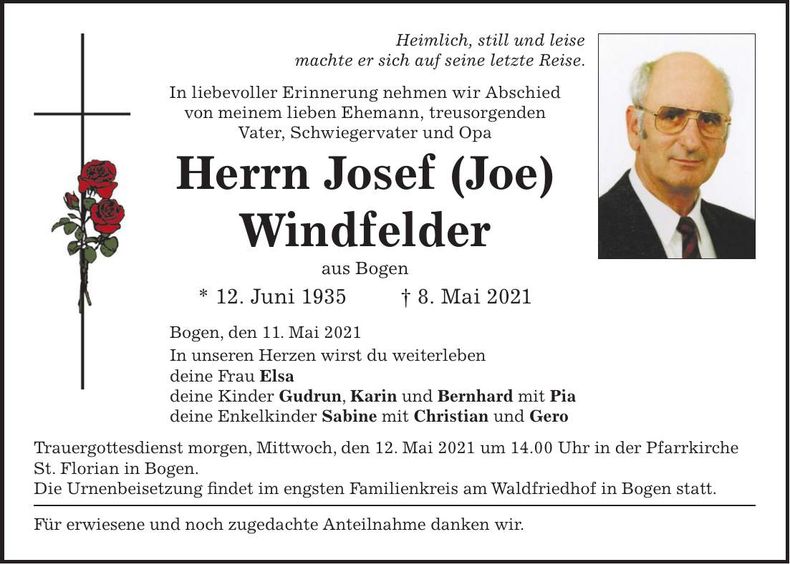 Traueranzeige Josef Windfelder