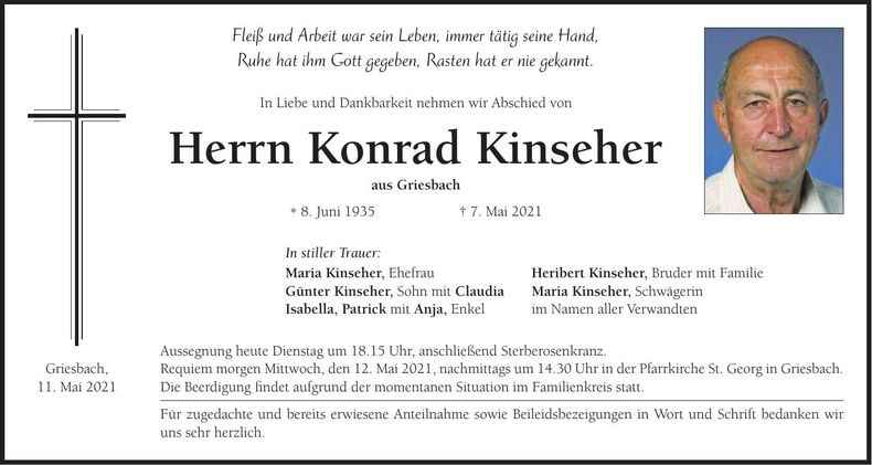 Traueranzeige Konrad Kinseher