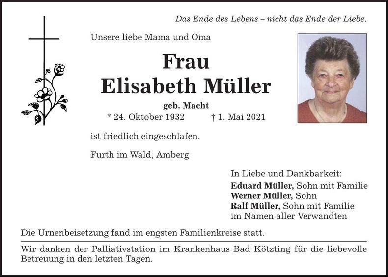 Traueranzeige Elisabeth Müller