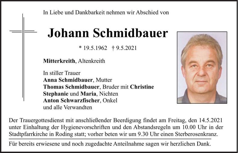 Traueranzeige Johann Schmidbauer