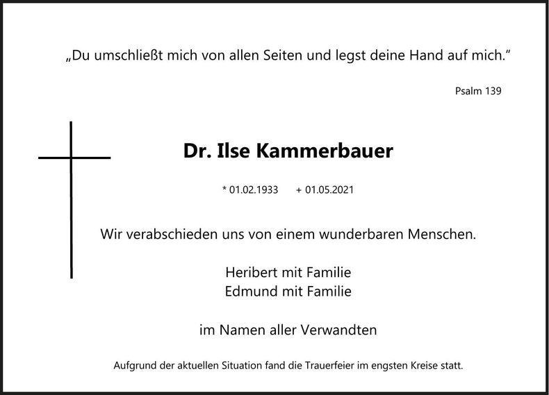 Traueranzeige Ilse Dr. Kammerbauer