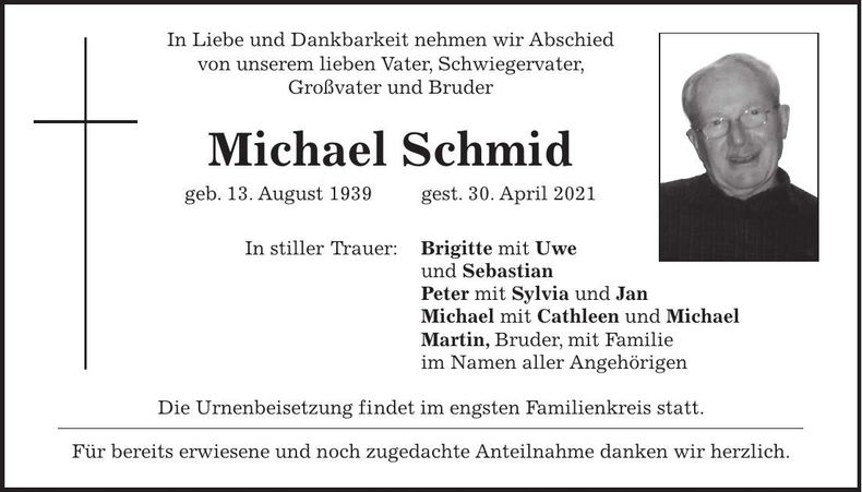 Traueranzeige Michael Schmid
