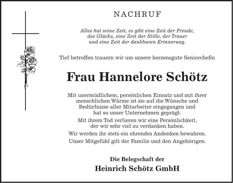 Traueranzeige Hannelore Schötz